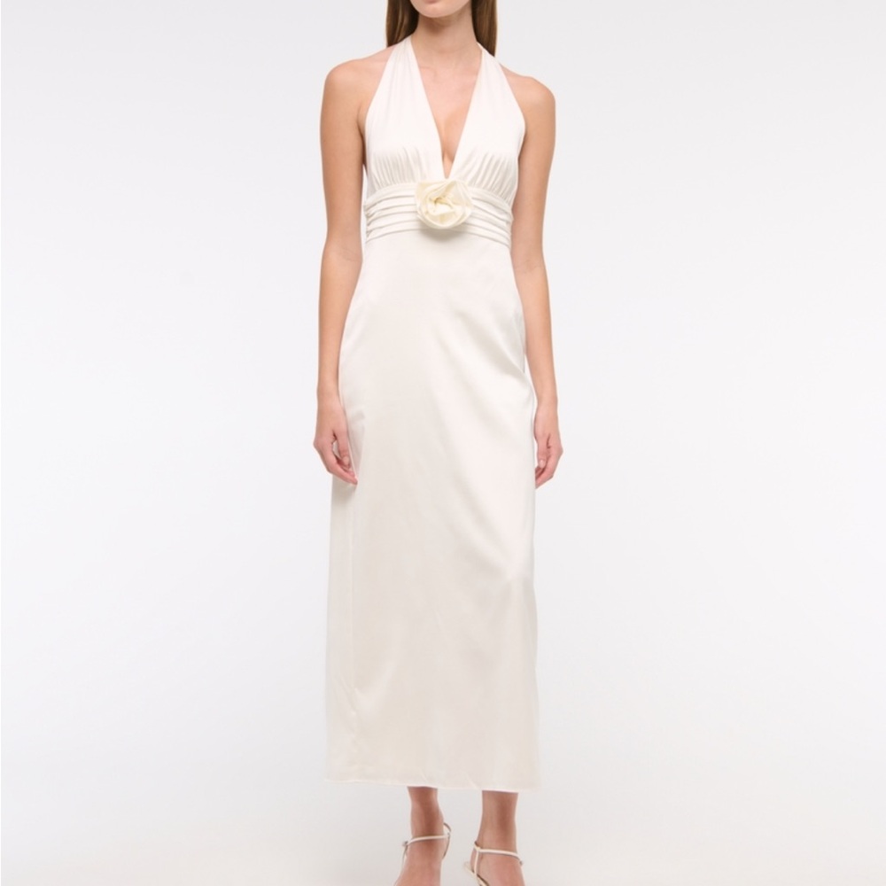 Elegant Rosette Halter Midi Dress